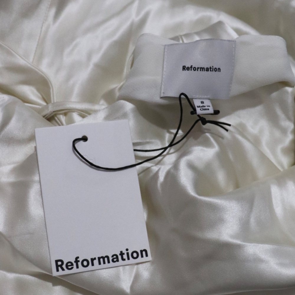 Reformation Ronda Silk Dress in Ivory - Picture 8 of 9